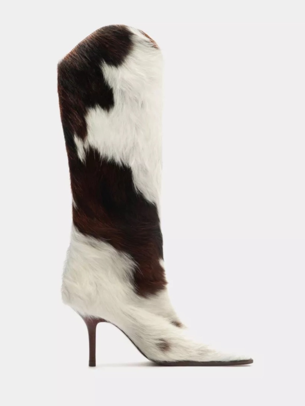 SCHUTZ Maryana Knee-High Boots Cowhide print fur high heels Revolve 9